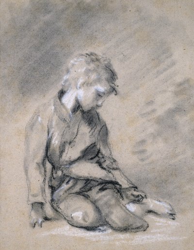 متسول الصبي ، حوالي عام 1780 (طباشير أسود وجذع ، مرتفع باللون الأبيض ، على ورق برتقالي باهت) بواسطة توماس غينزبورو
