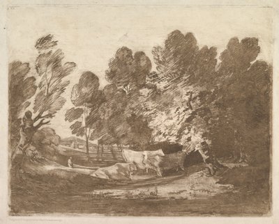 المناظر الطبيعية المشجرة مع الرعاة والأبقار ، 1 أغسطس 1797. بواسطة توماس غينزبورو