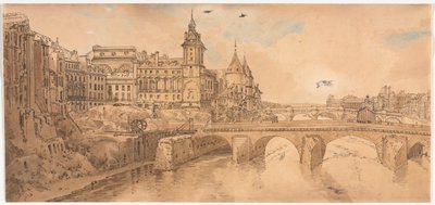 مجموعة مختارة من عشرين من أكثر المناظر الخلابة في باريس: منظر Pont au Change ، ومسرح المدينة ، و Pont Neuf ، وسجن Conciergerie ، مأخوذ من Pont Notre Dame بواسطة توماس غيرتين