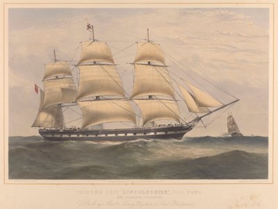 سفينة كليبر "لينكولنشاير" (1858) 1100 طن، حوالي 1858 (طباعة حجرية) بواسطة توماس جولدسوورث دوتون