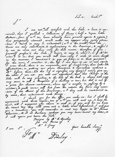 رسالة من توماس جراي بخصوص إصدار قطعه الشعرية ، c1753 ، 1840 بواسطة توماس جراي
