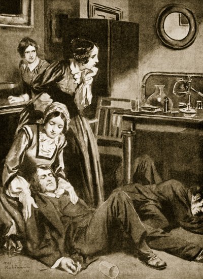 جيمس سيمبسون ومساعديه يكتشفون الكلوروفورم، نوفمبر 1847 (صورة حجرية) بواسطة توماس هيث روبنسون