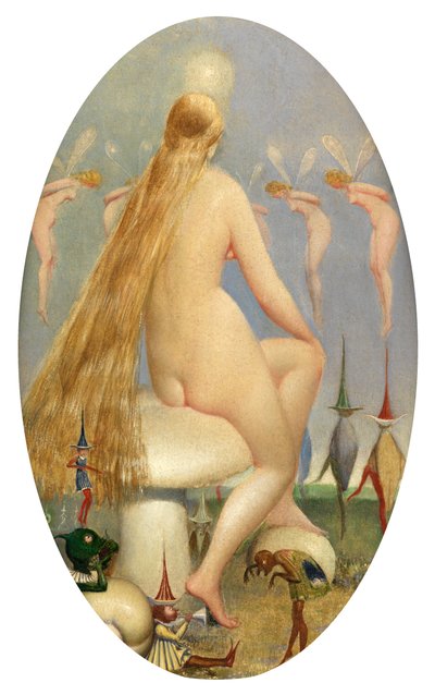 الجنية جالسة على المشروم (زيت على قماش) بواسطة توماس هيذرلي