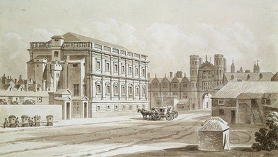 بيت الحفلات وبوابة الملك ، 1827 (قلم وحبر ومرحاض على ورق) بواسطة توماس هوسمر شيبرد