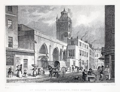 كنيسة سانت جايلز ، Cripplegate ، من حانة "لندن وضواحيها في القرن التاسع عشر". شركة جونز أوند ، 1827-1829 بواسطة توماس هوسمر شيبرد