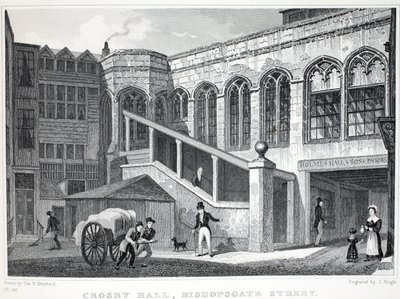 قاعة كروسبي ، من حانة لندن وضواحيها في القرن التاسع عشر. شركة جونز أوند ، 1827-1829 بواسطة توماس هوسمر شيبرد