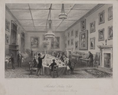 اجتماع عشاء لجمعية ديليتانتي ، تافيه هاوس تافيرن في شارع سانت جاميس ، c.1840 بواسطة توماس هوسمر شيبرد