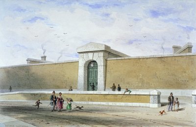 بوابة سجن بريدويل ، توثيل فيلدز ، وستمنستر ، لندن ، c1850. بواسطة توماس هوسمر شيبرد