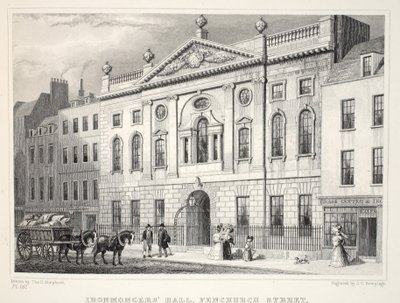 قاعة Ironmonger ، شارع Fenchurch ، من حانة "لندن وضواحيها في القرن التاسع عشر". شركة جونز أوند ، 1827-1829 بواسطة توماس هوسمر شيبرد