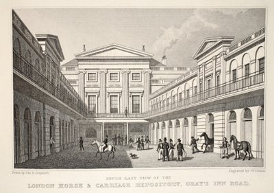 SE View of London Horse and Carriage Repository، Gray&39;s Inn Road، from "London and Environs in the Nineteenth Century &39;&39; pub. شركة جونز أوند ، 1827-1829 بواسطة توماس هوسمر شيبرد