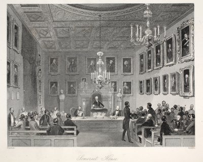 Somerset House ، من حانة "London Interiors مع ملابس الأزياء والاحتفالات". جوزيف ميد ، لندن ، 1843 (نقش الفولاذ) بواسطة توماس هوسمر شيبرد