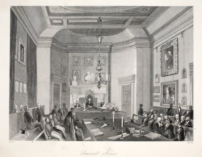 Somerset House ، من حانة "London Interiors مع ملابس الأزياء والاحتفالات". جوزيف ميد ، لندن ، 1843 (نقش الفولاذ) بواسطة توماس هوسمر شيبرد