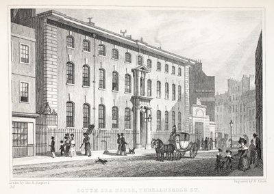 South Sea House ، شارع Threadneedle ، من حانة "لندن وضواحيها في القرن التاسع عشر". شركة جونز أوند ، 1827-1829 بواسطة توماس هوسمر شيبرد
