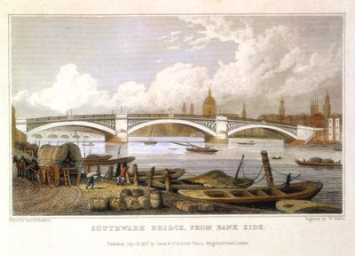 جسر ساوثوارك من بانك سايد ، لندن ، 1817 بواسطة توماس هوسمر شيبرد