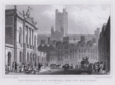 The Guildhall and Cathedral, from the High Street, Bath (engraving) بواسطة توماس هوسمر شيبرد