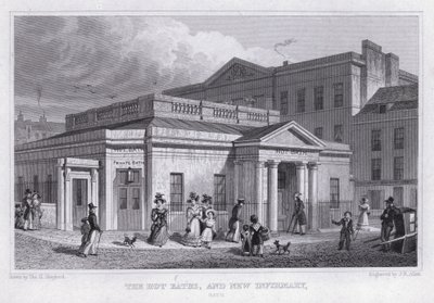 The Hot Baths, and New Infirmary, Bath (engraving) بواسطة توماس هوسمر شيبرد