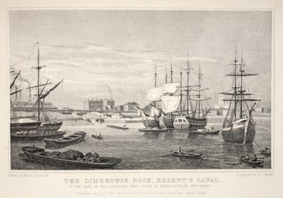 رصيف Limehouse ، قناة ريجنت ، من حانة "لندن وضواحيها في القرن التاسع عشر". شركة جونز أوند ، 1827-1829 بواسطة توماس هوسمر شيبرد