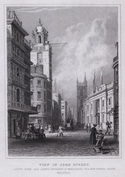 منظر في شارع Corn Street و Castle Bank و All Saints و Exchange وكنيسة St Werburgh و New Council House ، بريستول (نقش) بواسطة توماس هوسمر شيبرد
