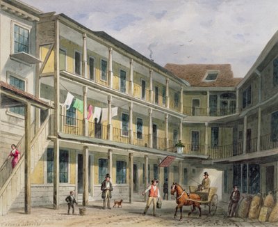 منظر لـ Blue Boar Inn yard ، رقم 30 Aldgate ، c.1850 بواسطة توماس هوسمر شيبرد