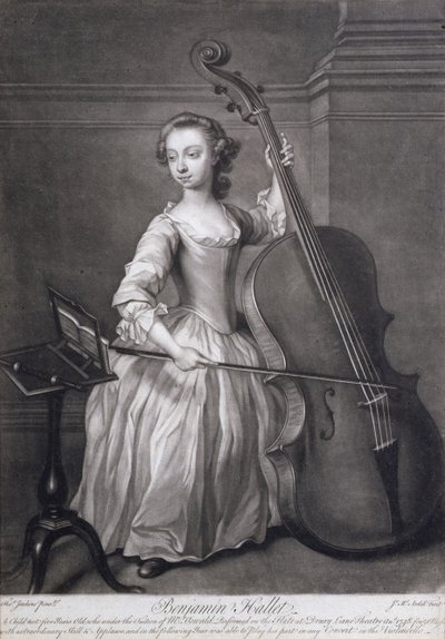 صورة لبنجامين هالت وهو يعزف على آلة الكمان ، نقشها جيمس مكارديل (c.1729-65) ، c.1749 بواسطة توماس جينكينز