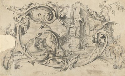 تصميم لوحي لقطعة مدخنة ذات بجعتين في القتال ، ومحاطة بالتمرير ... ، 1762. بواسطة توماس جونسون