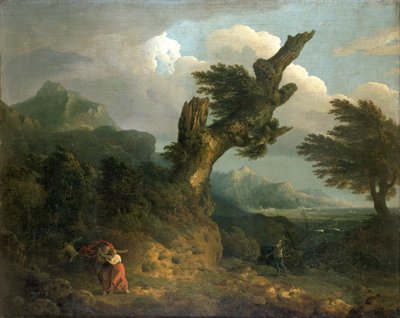 عاصفة - بروسبيرو وميراندا وكاليبان يتجسسون على السفينة الغارقة فرديناند ، 1778 بواسطة توماس جونز