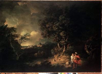 "" Stormscape with Aeneas and Dido "(منظر طبيعي مع Aeneas و Dido) رسم توضيحي من Virgil