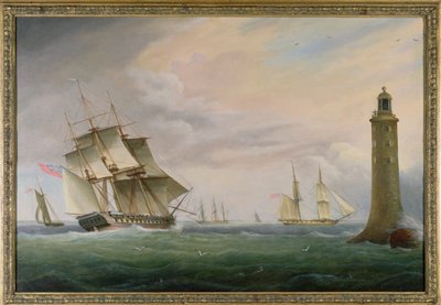 فرقاطة وعميد بحري يمران بمنارة إديستون بواسطة Thomas L. Hornbrook