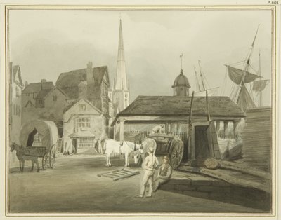 الطرف الشمالي الشرقي لشارع كينج ، يُظهر سوق ويلز في عام 1802 (ألوان مائية على ورق) بواسطة توماس ليسون الأكبر روبوتبهام