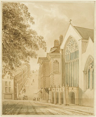 St Mark's ، كنيسة Mayor's Chapel ، مع إطلالة على شارع Park Street (ألوان مائية فوق قلم رصاص على ورق مع خدش) بواسطة توماس ليسون الأكبر روبوتبهام