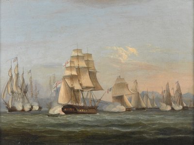 HMS Spartan & French Frigates: بداية الحدث ، 3 مايو 1810 (خليج نابولي) (زيت على قماش) بواسطة توماس لوني