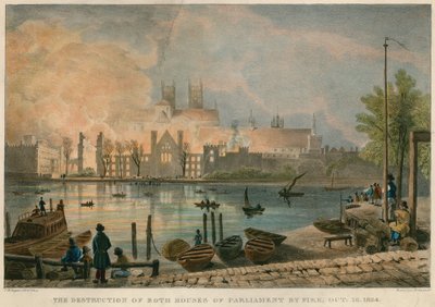 دمر مجلسي البرلمان بالنيران في 16 أكتوبر 1834 بواسطة توماس مان باينز