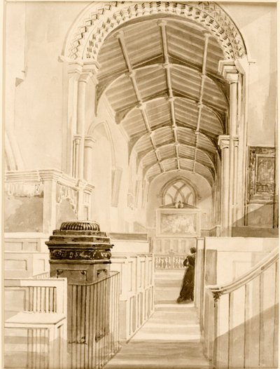 كنيسة سانت أندرو (داخلية) (حبر (أسود) على ورق (على بطاقة)) بواسطة Thomas Miles Richardson