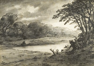 منظر البحيرة (فحم وغسل على ورق) بواسطة توماس مونرو