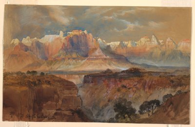 رسم، منحدرات ريو فيرجين، جنوب يوتا، 1873 بواسطة توماس موران