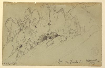 رسم، عرين الشيطان، يلوستون، 1871 بواسطة توماس موران