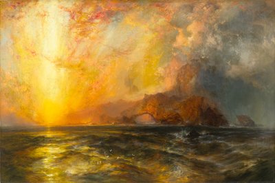 شرارة الشمس الحمراء تنزل شقت طريقها على طول السماء ، 1875-1876 بواسطة Thomas Moran