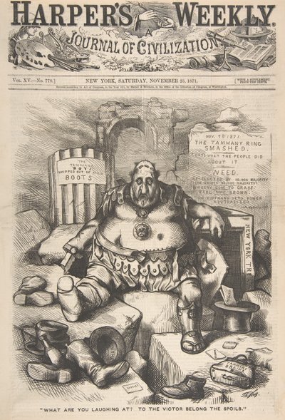 ما الذي تضحك عليه في فيلم To the Victor Belong the Spoils from Harper's Week ... ، 25 نوفمبر 1871. بواسطة توماس ناست