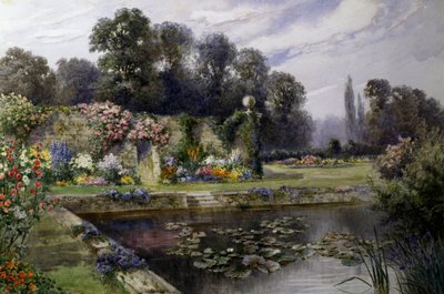 بركة الزنبق زنابق الزنبق في بركة داخل حديقة كبيرة. لوحة رسمها ت. نويلسميث (1840-1900) مجموعة خاصة بواسطة توماس نويلسميث