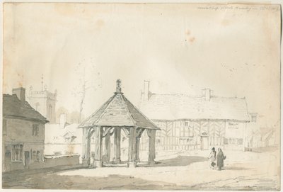 Abbots Bromley Tudor - Market Cross and House: رسم بالقلم الرصاص والغسيل بواسطة توماس بيبلو وود