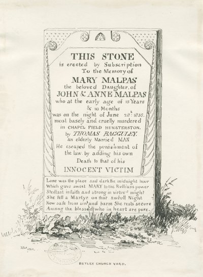 Betley - Memorial Stone: الرسم بالقلم الجاف والحبر ، 1838 بواسطة توماس بيبلو وود