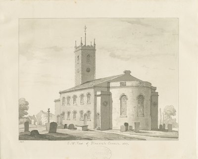 كنيسة Bloxwich: رسم بني داكن ، 1837 بواسطة توماس بيبلو وود