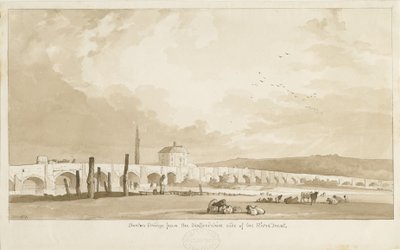 جسر ومدينة بيرتون أبون ترينت: رسم بني داكن ، 1837 بواسطة توماس بيبلو وود