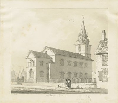 كنيسة دارلاستون: رسم بني داكن ، 1836 بواسطة توماس بيبلو وود