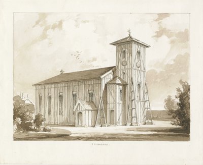 كنيسة Ettingshall: رسم يغسل بني داكن ، 1841 بواسطة توماس بيبلو وود