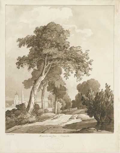 كنيسة مارشينجتون: رسم يغسل بني داكن ، 1836 بواسطة توماس بيبلو وود