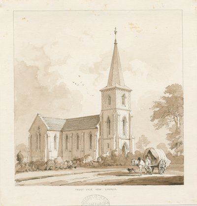 ترينتام - "كنيسة ترينت فالي الجديدة": رسم بني داكن ، nd [1842 ، cf Wood Portfolio 148]] (رسم) بواسطة توماس بيبلو وود