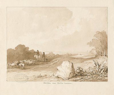 Trysull - "War Stone قرب Seisdon Common": رسم بالقلم الجاف والبني الداكن ، 1837 بواسطة توماس بيبلو وود