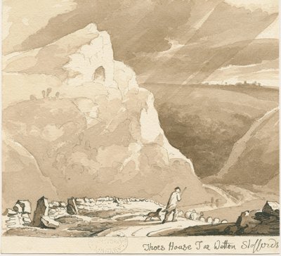 Wetton - "Thor" s House Tor ": رسم بالقلم الجاف والغسيل ، و [؟ 1838] بواسطة توماس بيبلو وود
