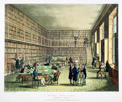 مكتبة المعهد الملكي ، شارع ألبيرمارل ، لندن ، 1808-1811 بواسطة توماس رولاندسون ، أوغسطس تشارلز بوجين